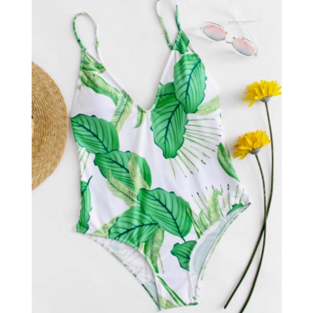 Leaf Print Caged Swimsuit